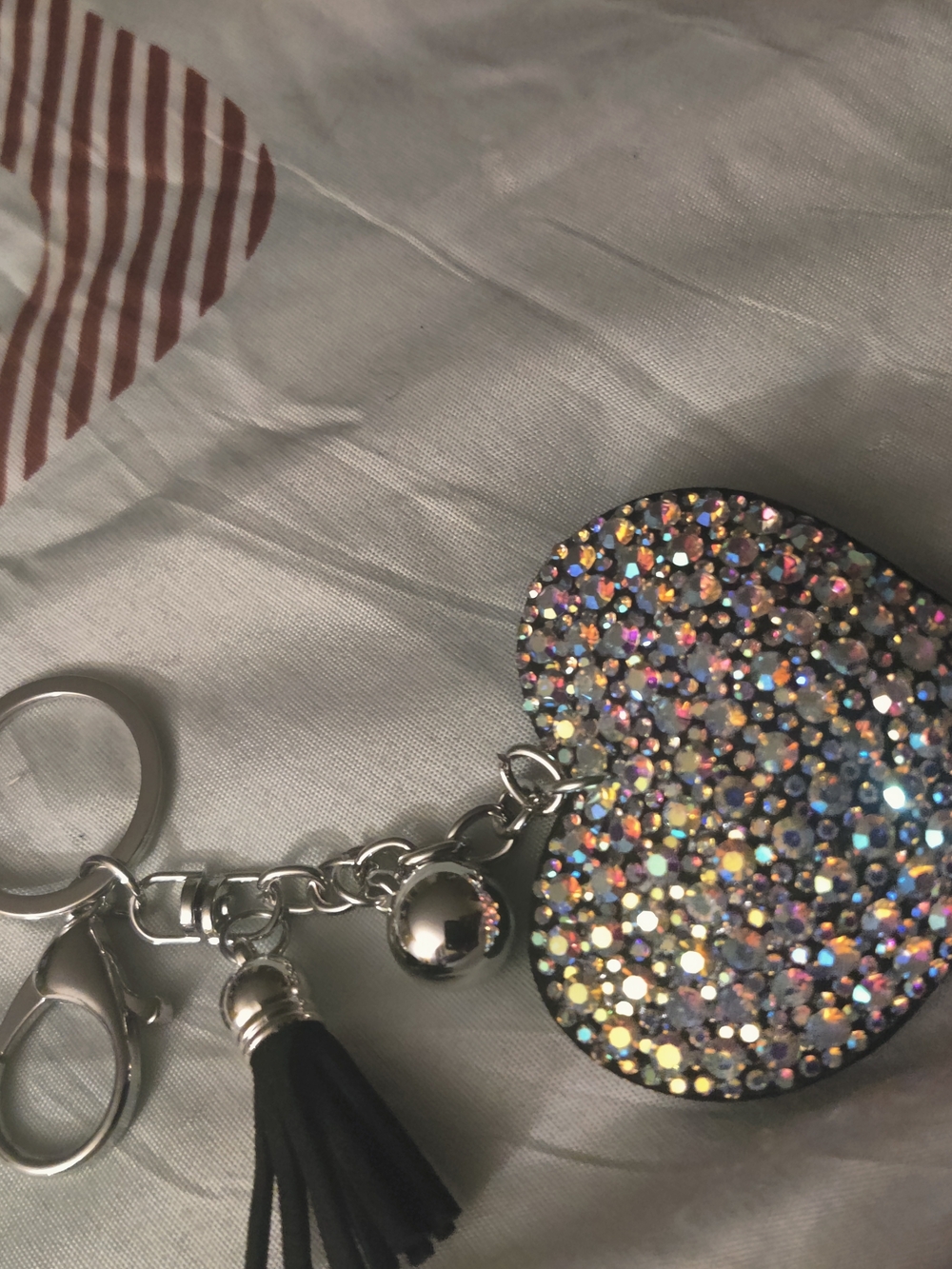 Sparkling Heart Keychain with Tassel - /Bag Charm Iridescent Crystal